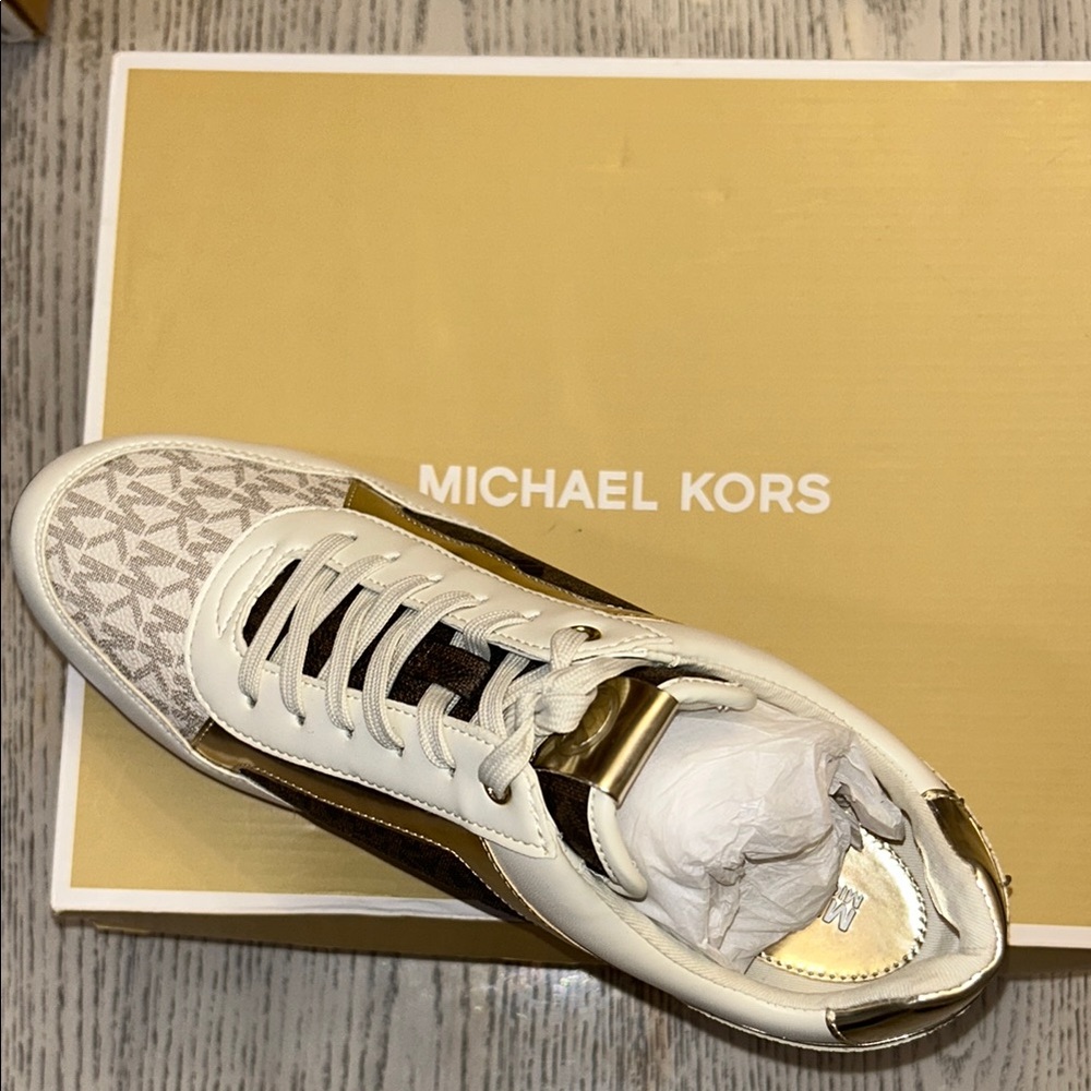 Michael Kors Cream and Gold Patterned Sneakers